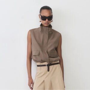Mango Sleeveless High-Collar Vest in Brown